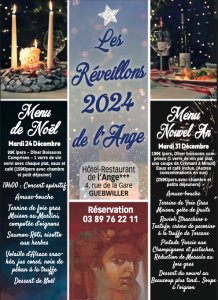 Menu de noel et nouveal an hotel de l'ange 2024